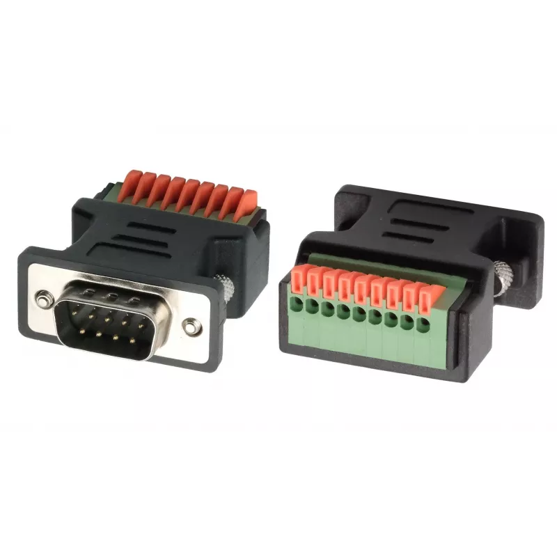 EXSYS EX-49110 DB9 Stecker auf 9-Pin Schraubklemmenblock Adapter mit Drucktaster