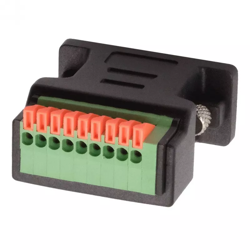 EXSYS EX-49111 9-Pin D-Sub Buchse auf 9-Pin Schraubklemmenblock Adapter mit Drucktaster, Grau