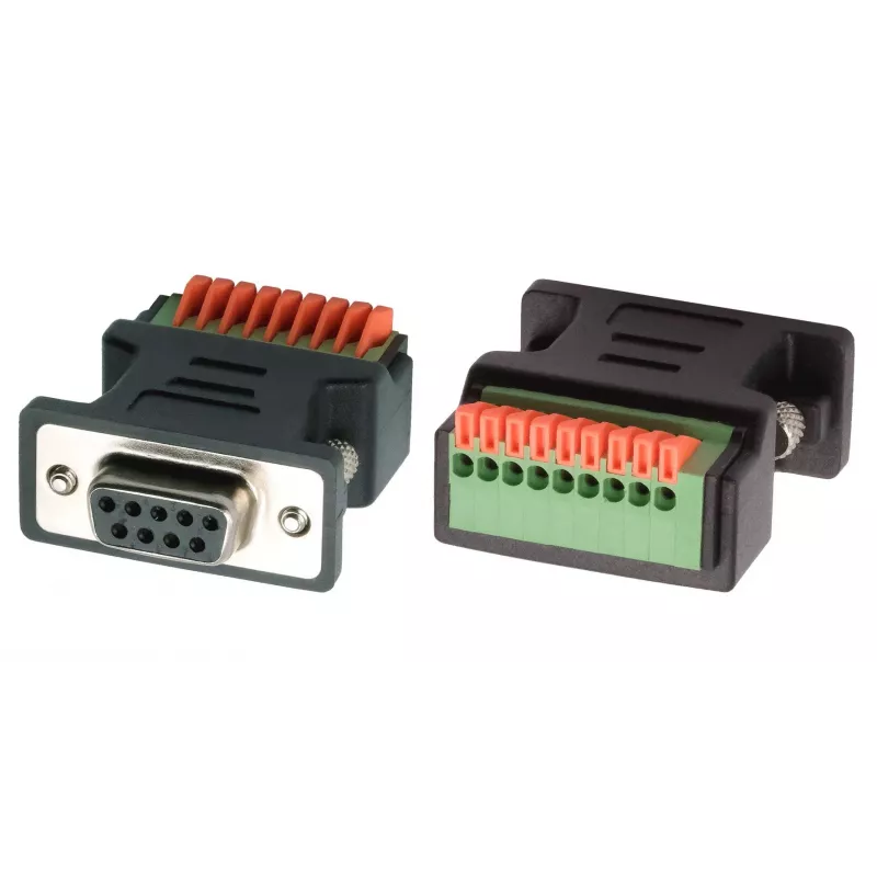 EXSYS EX-49111 9-Pin D-Sub Buchse auf 9-Pin Schraubklemmenblock Adapter mit Drucktaster, Grau