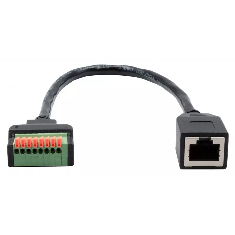 EXSYS EX-49120 RJ45 Buchse auf 8-Pin Terminalblock Adapterkabel, CAT.6, 30 cm, mit Drucktaster