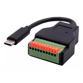 EXSYS EX-49125 USB-C Stecker auf 10-Pin Terminalblock Adapterkabel mit Drucktaster, 15 cm, USB 3.2 Gen 1