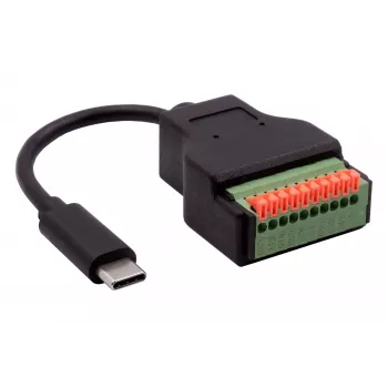 EXSYS EX-49125 USB-C Stecker auf 10-Pin Terminalblock Adapterkabel mit Drucktaster, 15 cm, USB 3.2 Gen 1