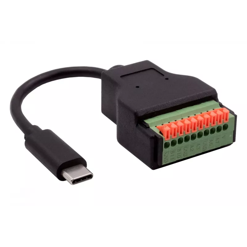 EXSYS EX-49125 USB-C Stecker auf 10-Pin Terminalblock Adapterkabel mit Drucktaster, 15 cm, USB 3.2 Gen 1