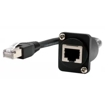 EXSYS D-Typ RJ45 Buchse auf Stecker Adapterkabel, CAT.5e, 20 cm, Schwarz EX-49159