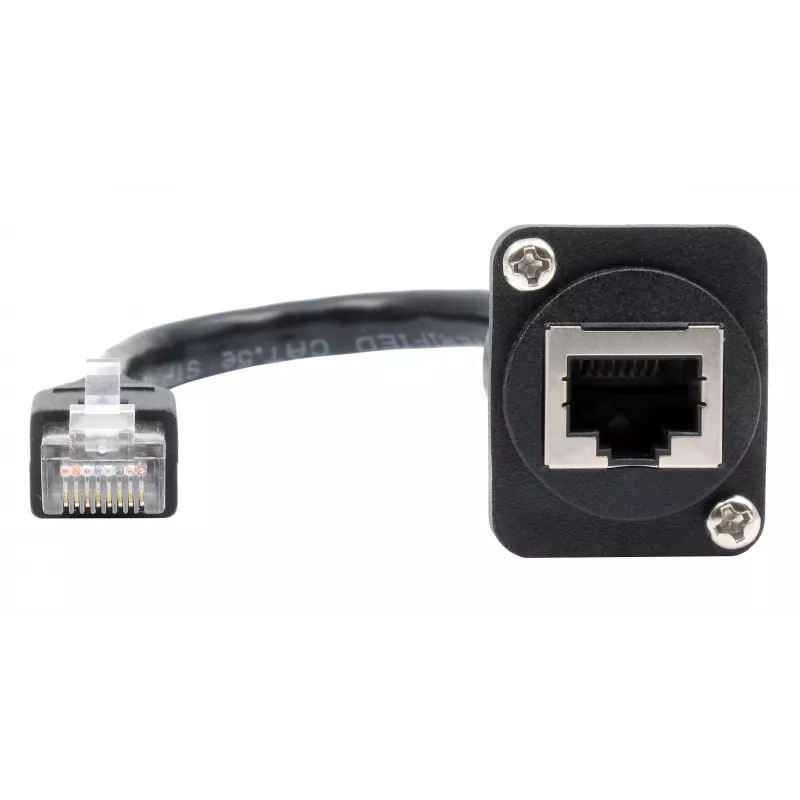 EXSYS D-Typ RJ45 Buchse auf Stecker Adapterkabel, CAT.5e, 20 cm, Schwarz EX-49159