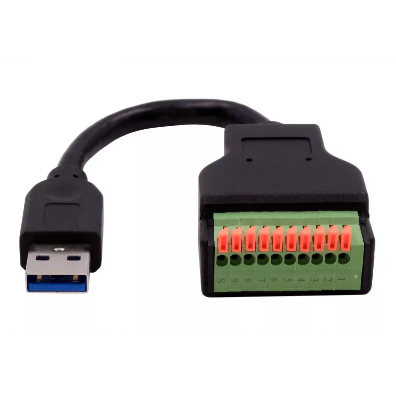 EXSYS EX-49127 USB-A Stecker auf 10-Pin Terminalblock Adapterkabel mit Drucktaster, USB 3.2 Gen 1, 15 cm