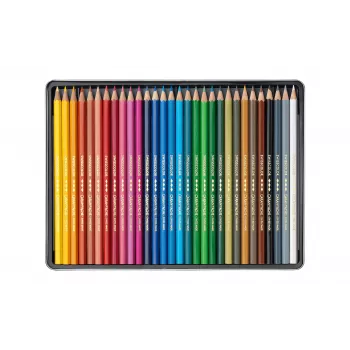 CARAN D'ACHE Swisscolor wasserfeste Buntstifte, 30 verschiedene Farben, Zedernholz, sechskant, Metalldose 1284.730