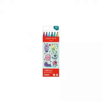 CARAN D'ACHE Fibralo Kawaii Monsters Fasermaler, 6er-Set, wasserbasiert, wasserlösliche Tinte, trocken oder nass verwendbar (185.801)