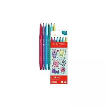 CARAN D'ACHE Fibralo Kawaii Monsters Fasermaler, 6er-Set, wasserbasiert, wasserlösliche Tinte, trocken oder nass verwendbar (185.801)