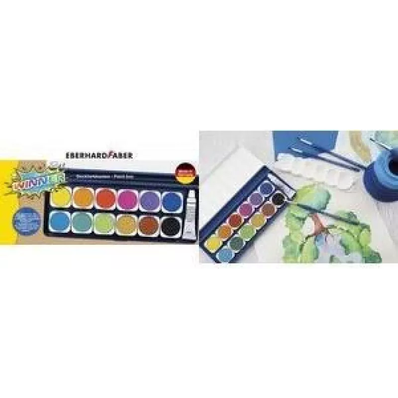 Faber-Castell Eberhard Faber WINNER Deckfarbkasten, 12 leuchtende Farben, transparenter abnehmbarer Deckel 578314