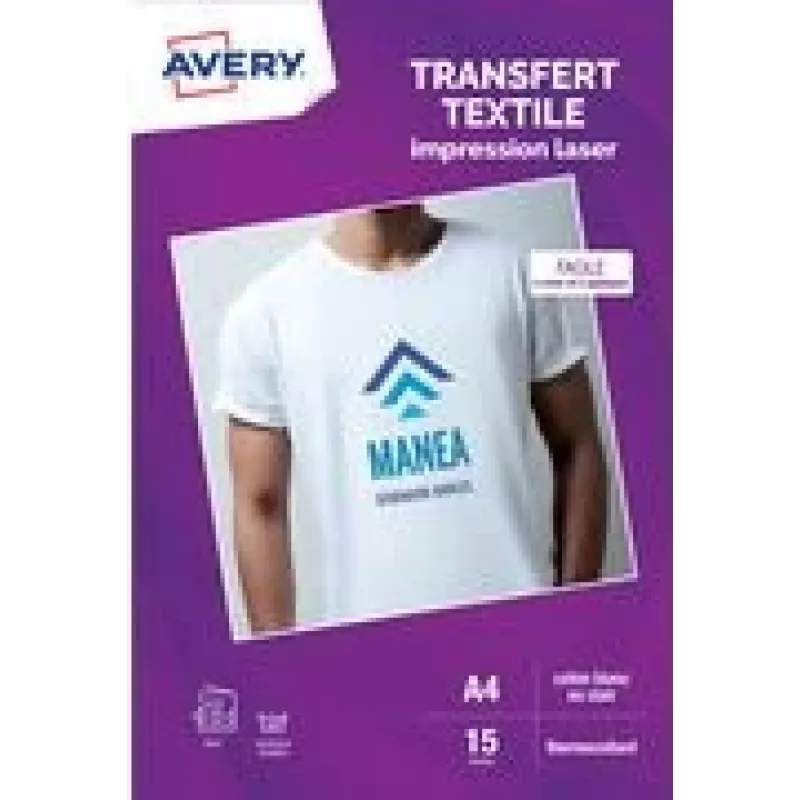 Avery T-Shirt Transferpapier A4 Weiß für helle Stoffe, Laserdrucker, 15 Blatt (C9403-15)