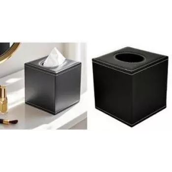 DEFLECTO DEFTISSQU quadratische Kunstleder-Taschentuchbox-Abdeckung in Schwarz