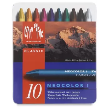 Caran d'Ache Neocolor I Wachsmalstifte, 10er-Set, rund, Papierhülle, homogene Farben 7000.310