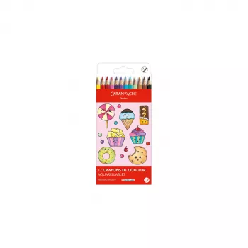 Caran d'Ache Swisscolor Kawaii Candy Aquarellstifte, 12er-Set, sechskantig, Zedernholz 1285.802