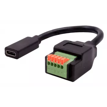 EXSYS EX-49122 USB-C Buchse auf 5-Pin Klemmenblock Adapter mit Drucktaster, USB 2.0, 15 cm