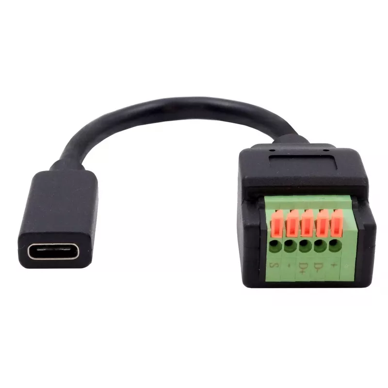 EXSYS EX-49122 USB-C Buchse auf 5-Pin Klemmenblock Adapter mit Drucktaster, USB 2.0, 15 cm