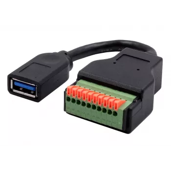 EXSYS EX-49126 USB-A Buchse auf 10-Pin Terminalblock Adapterkabel mit Drucktaster, USB 3.2 Gen 1, 15 cm