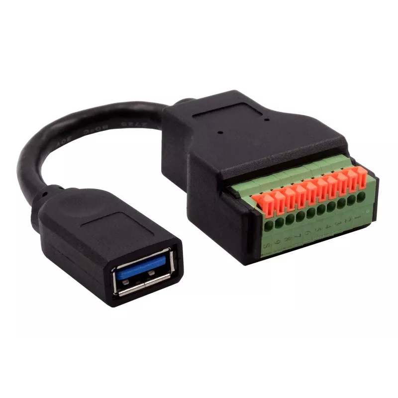 EXSYS EX-49126 USB-A Buchse auf 10-Pin Terminalblock Adapterkabel mit Drucktaster, USB 3.2 Gen 1, 15 cm