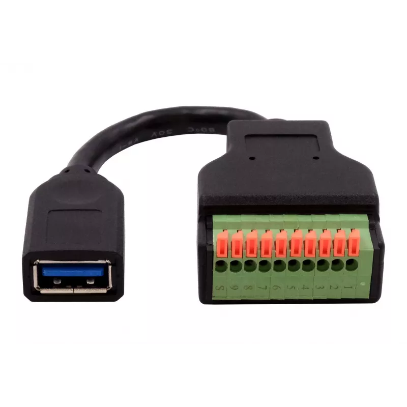EXSYS EX-49126 USB-A Buchse auf 10-Pin Terminalblock Adapterkabel mit Drucktaster, USB 3.2 Gen 1, 15 cm