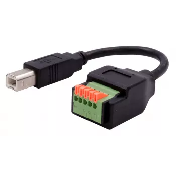 EXSYS USB-B Stecker auf 5-Pin Terminalblock Adapterkabel mit Drucktaster, USB 2.0, 15 cm EX-49131