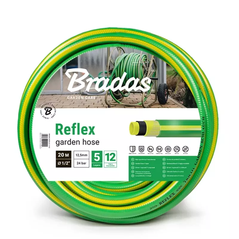 Bradas REFLEX Gartenschlauch, 1/2 Zoll, 50 m, 5-lagig mit Polyester-TRICOT-Verstärkung, Grün/Gelb WFR1/250