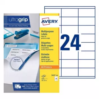 AVERY Mehrzweck-Etiketten 70 x 35 mm Weiß Ultragrip, 2400 Etiketten (3422-100.FR)