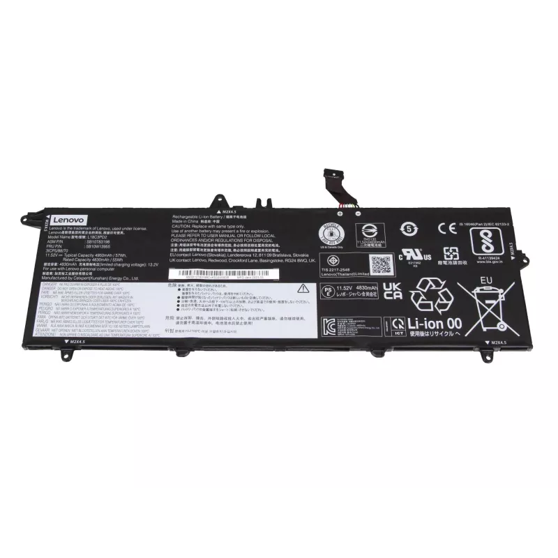 Lenovo 5B10W13912 Laptop Akku - Li-Ion, 3-Zellen, 57Wh, 11,4V, Schwarz