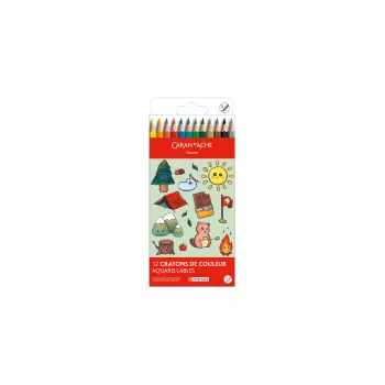 Caran d'Ache Swisscolor Kawaii Swiss Aquarellstifte, 12er-Set, Zedernholz, Sechskant 1285.804