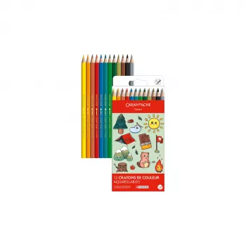 Caran d'Ache Swisscolor Kawaii Swiss Aquarellstifte, 12er-Set, Zedernholz, Sechskant 1285.804