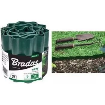 Bradas OBFG 0915 Rasenkante, grün gewellt, 150 mm Höhe, 9 m Länge, witterungsbeständiger Kunststoff