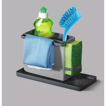 Metaltex Tidytex Spülen-Organizer, Kunststoff, Grau, 2 ausziehbare Halterungen für Schwämme und Spültücher 297530109