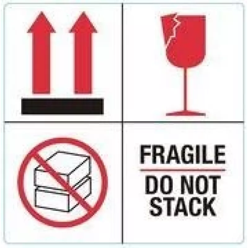 RILLPRINT 76930 FRAGILE / DO NOT STACK Warnetiketten, Permanentkleber, Papier, Weiß/Rot/Schwarz, 100 x 50 mm, 500 Etiketten pro Rolle