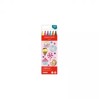 CARAN D'ACHE Fibralo Kawaii Candy Fasermaler, 6er-Set, wasserbasiert, wasserlösliche Tinte, trocken oder nass verwendbar (185.802)
