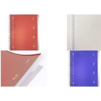 Kangaro Collegeblock 4-in-1, DIN A4, 100 Blatt, liniert, roter PP-Einband, 80 g/m² Papier, 4 versetzbare Trennblätter – 1 Stück (K-58380)