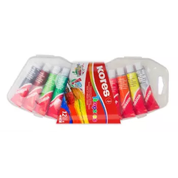 Kores Tempera-Farbkasten, 12 hochpigmentierte Farben in 12 ml Aluminiumtuben, mischbar, Kunststoffetui FF72412