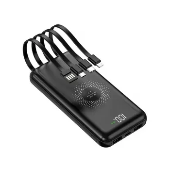 MRDISC PB-LEOsmart 10000mAh Wireless Powerbank mit integrierten Kabeln, PD22.5W Schnellladung, 15W kabellose Ausgangsleistung, Schwarz