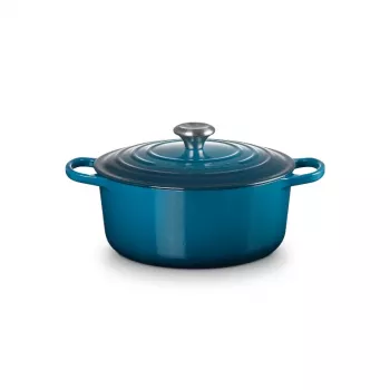 Le Creuset Signature Runder Bräter aus Gusseisen, 26 cm, 5,3 L, Marseille Blau