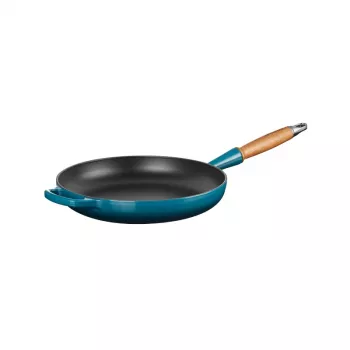 LE CREUSET Gusseisenpfanne mit Holzgriff Ø28cm Blau