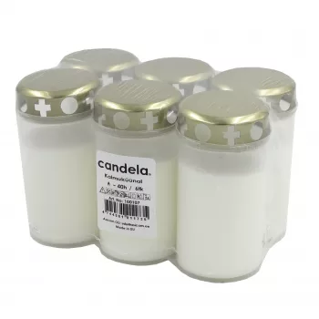 CANDELA Grabkerzen mit Deckeln, 6er-Set, Brenndauer ca. 40 Std., Weiß