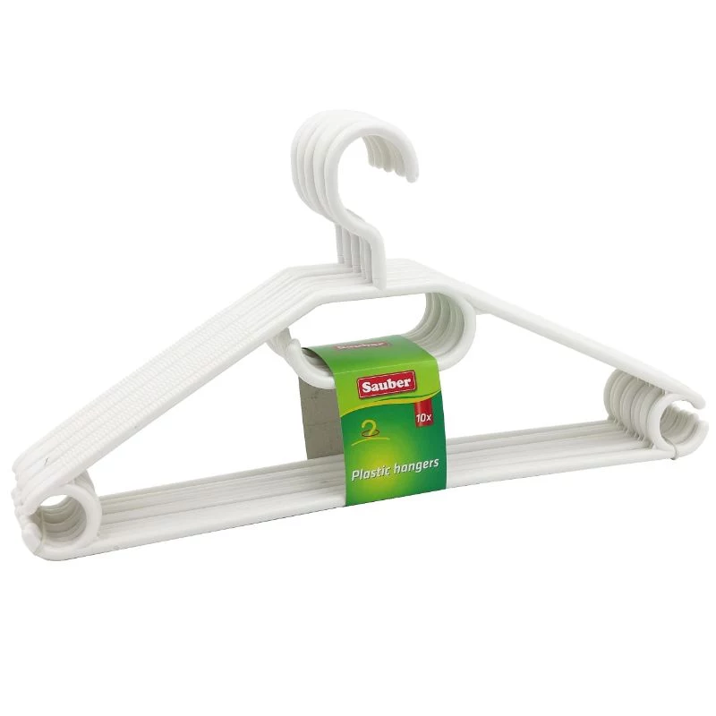 SAUBER Kunststoff-Kleiderbügel 10er-Pack Weiß/Schwarz/Grau – Schmale platzsparende Bügel mit 360°-Drehhaken und Schulterkerben