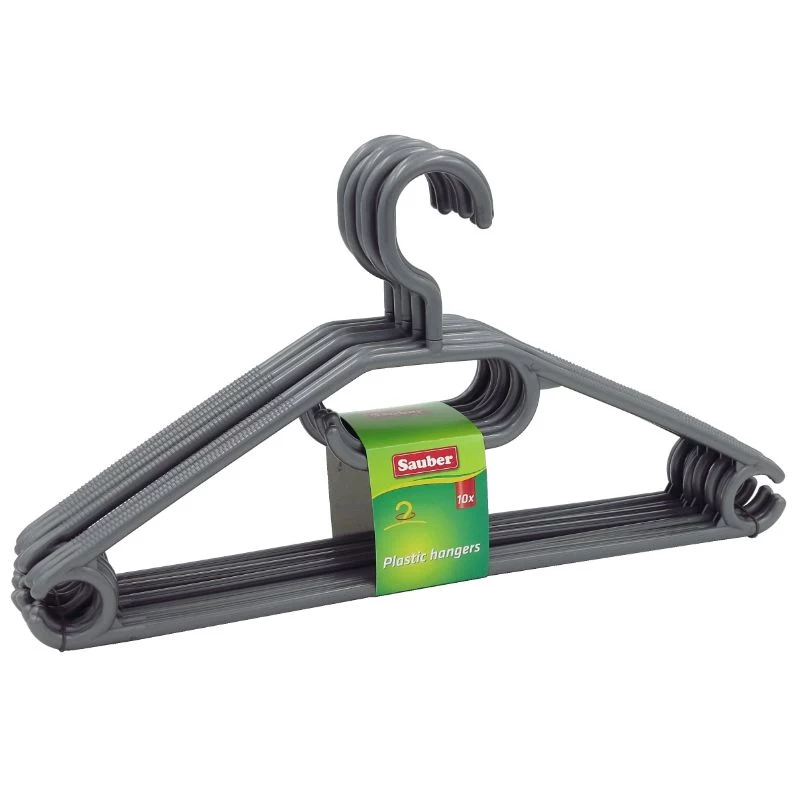 SAUBER Kunststoff-Kleiderbügel 10er-Pack Weiß/Schwarz/Grau – Schmale platzsparende Bügel mit 360°-Drehhaken und Schulterkerben