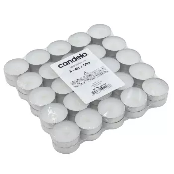 CANDELA Teelichter 75 Stk. – Weiße unparfümierte Paraffin-Teelichter in Aluminiumbechern, 3,5-4h Brenndauer