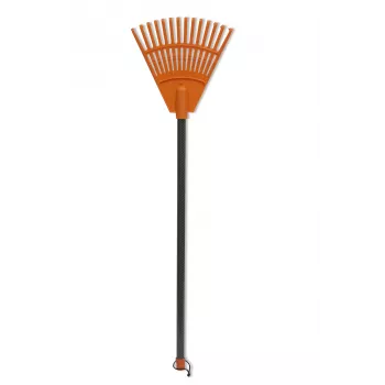 HORTUS Kleiner Handrechen mit Griff, Orange, 20 cm Kopf, 14 Zinken