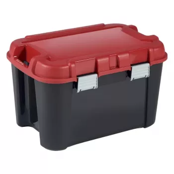 KETER DIY Totem 60L Aufbewahrungsbox mit Deckel, 59 x 39,5 x 36 cm, Schwarz/Rot