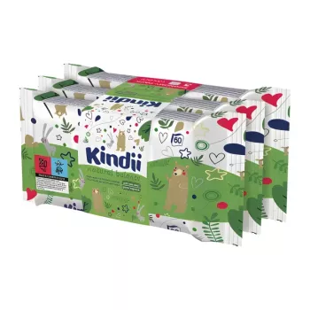 Kindii Natural Balance Feuchttücher-Set für Babys, 3x60 Stück