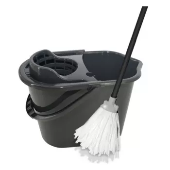 YORK 10L Bodenreinigungsset mit Hebelpresse und Mikrofaser-Flachmopp, Grau/Rot