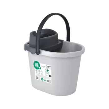 ECO EGO Ovaler Eimer mit flachem Druckknopf-Wringer, 10 L, Grau/Grün, Polypropylen