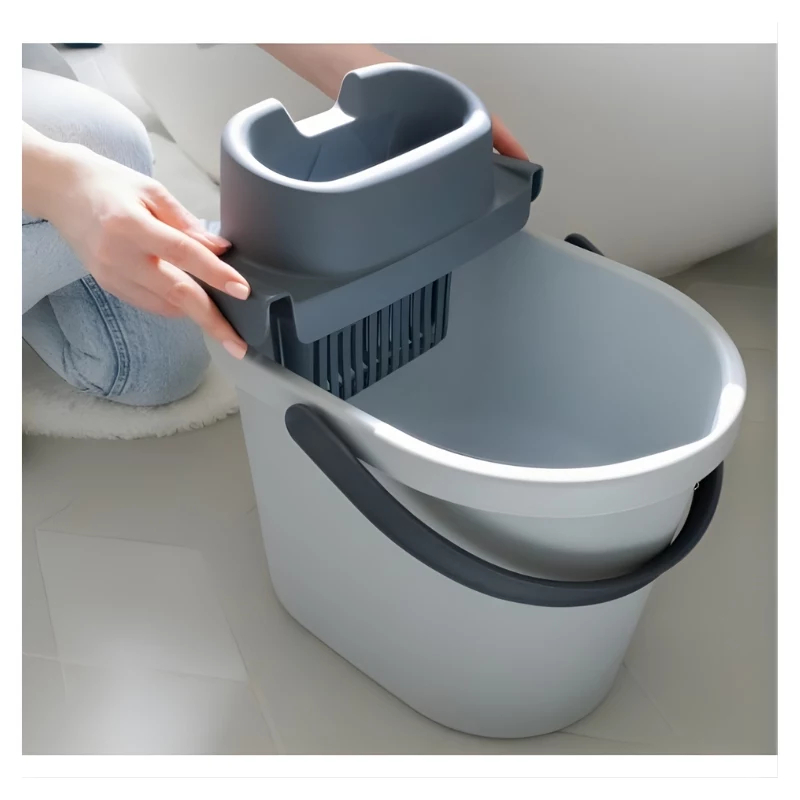 ECO EGO Ovaler Eimer mit flachem Druckknopf-Wringer, 10 L, Grau/Grün, Polypropylen