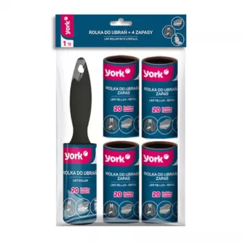 YORK Fusselroller mit 4 Ersatzrollen – Fusselroller-Set, 5 Rollen insgesamt, 53 Blatt pro Rolle, 10 cm Breite