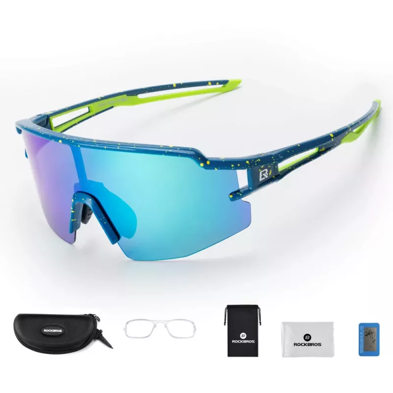 ROCKBROS Polarisierte Fahrradbrille mit UV-Schutz und Sehstärkeneinsatz, Blaue Gläser